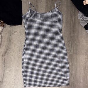 SHEIN Black & White Gingham Spaghetti-Strap Mini Dress